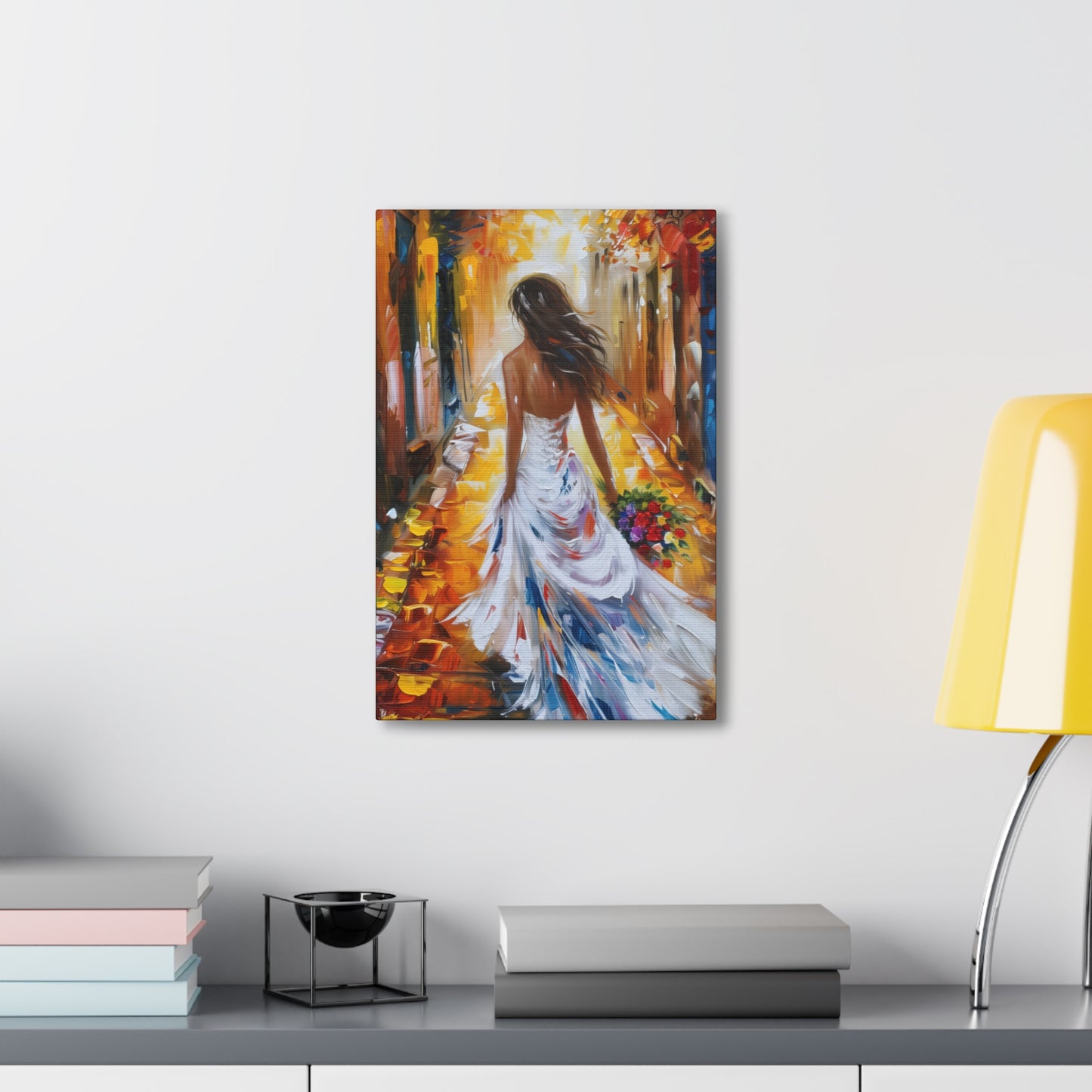 bride walking in the street - Leonid Afremov Style Digital Print Canvas Gallery Wraps