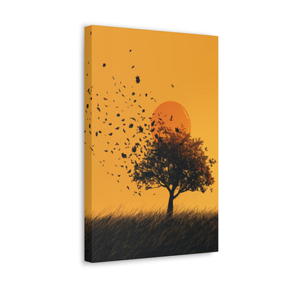 Leafless Tree in a Golden Sunset Digital Illustration Canvas Gallery Wraps