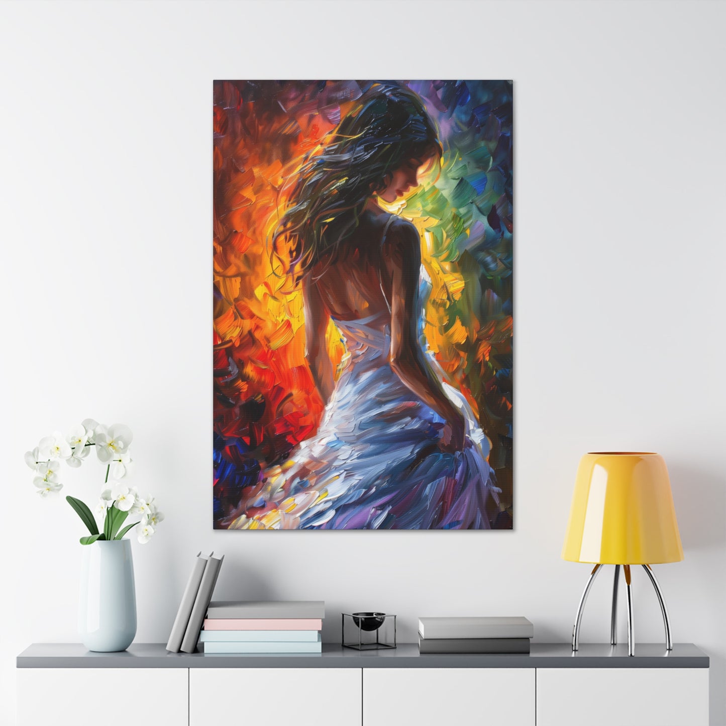 Lady in White Dress - Leonid Afremov Style Digital Oil Painting Canvas Gallery Wraps