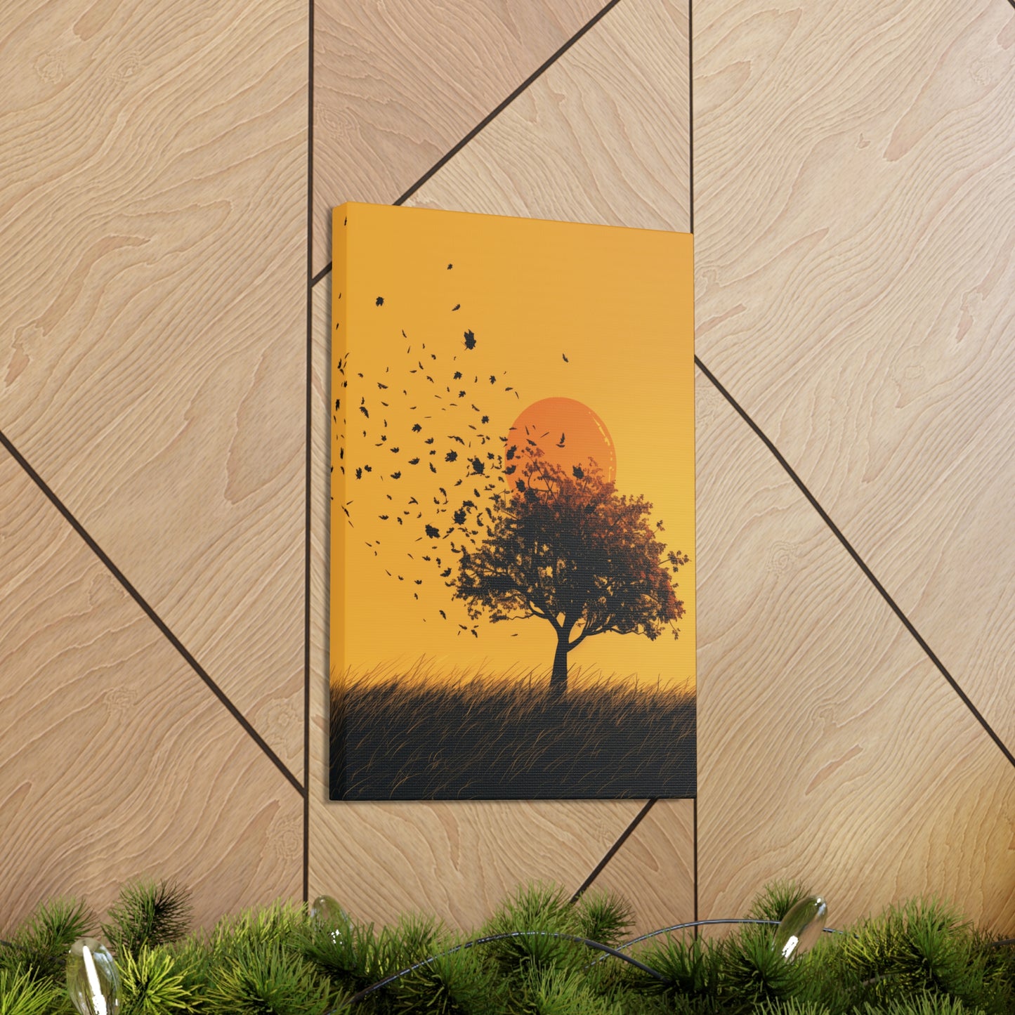 Leafless Tree in a Golden Sunset Digital Illustration Canvas Gallery Wraps