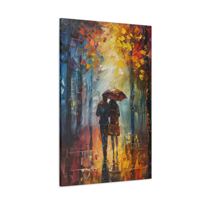 Couple Walking in the Street with Umbrella - Leonid Afremov Style Digital Oil Painting Canvas Gallery Wraps