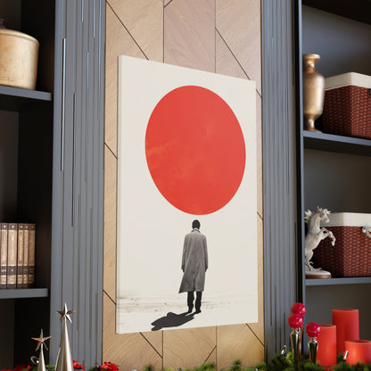 Man walking to red circle  - Takeshi Kitano Style Digital Illustration Canvas Gallery Wraps