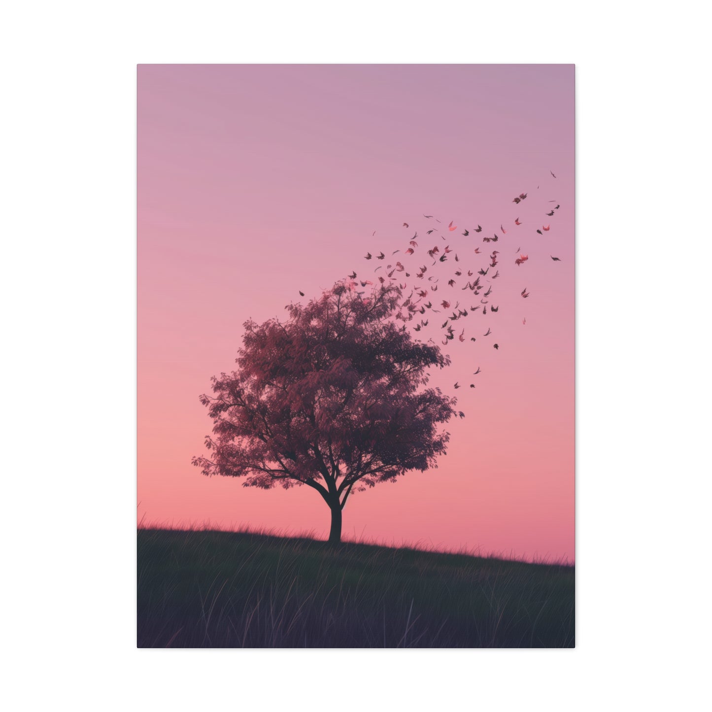 Tree in a Purple Sunset Digital Illustration Canvas Gallery Wraps