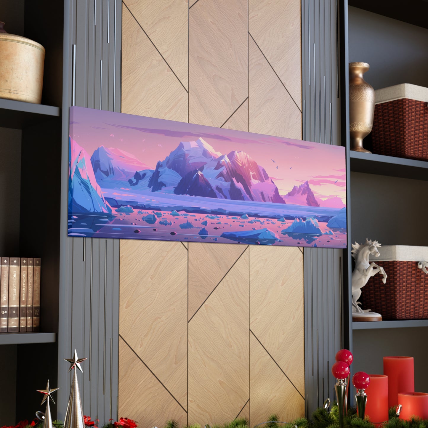 Sunset in Antarctica - Landscape Illustration Panorama Canvas Gallery Wraps