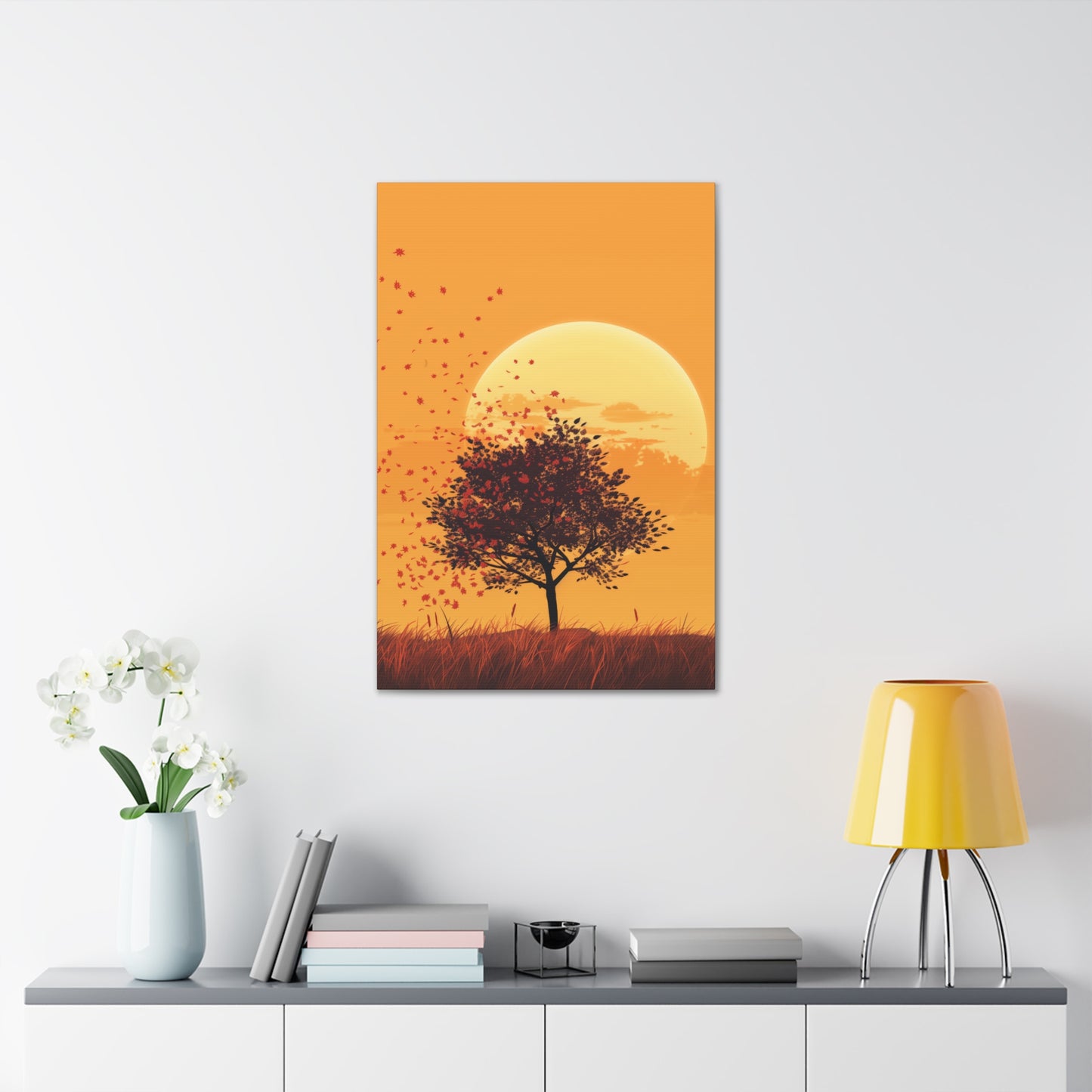 Tree in a Golden Sunset Digital Illustration Canvas Gallery Wraps