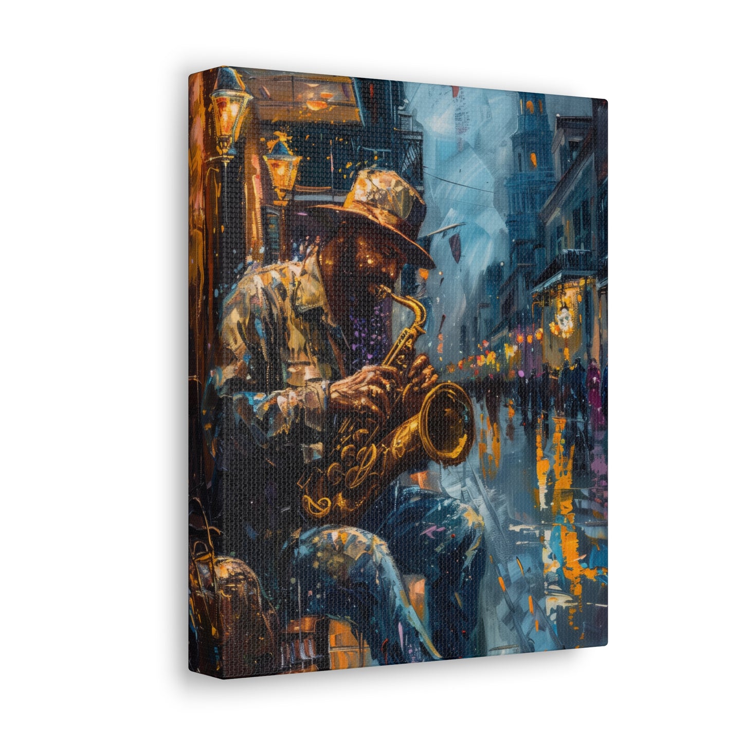 Man Playing Horn on the Street - Rembrandt Style Digital Oil Painting Canvas Gallery Wraps