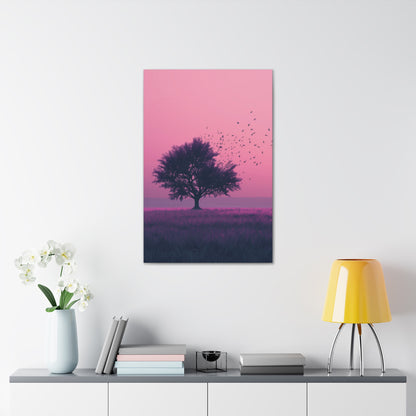 Tree in a Purple Sunset Digital Illustration Canvas Gallery Wraps