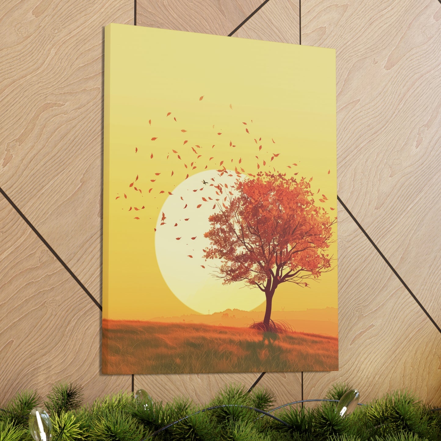 Red Tree in a Golden Sunset Digital Illustration Canvas Gallery Wraps