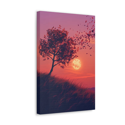 Tree in a Purple Sunset Digital Illustration Canvas Gallery Wraps