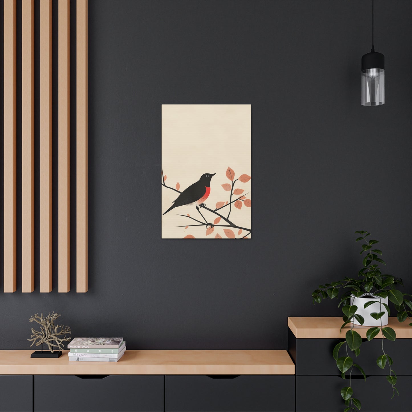 Bird siting on a tree branch Digital Illustration Canvas Gallery Wraps