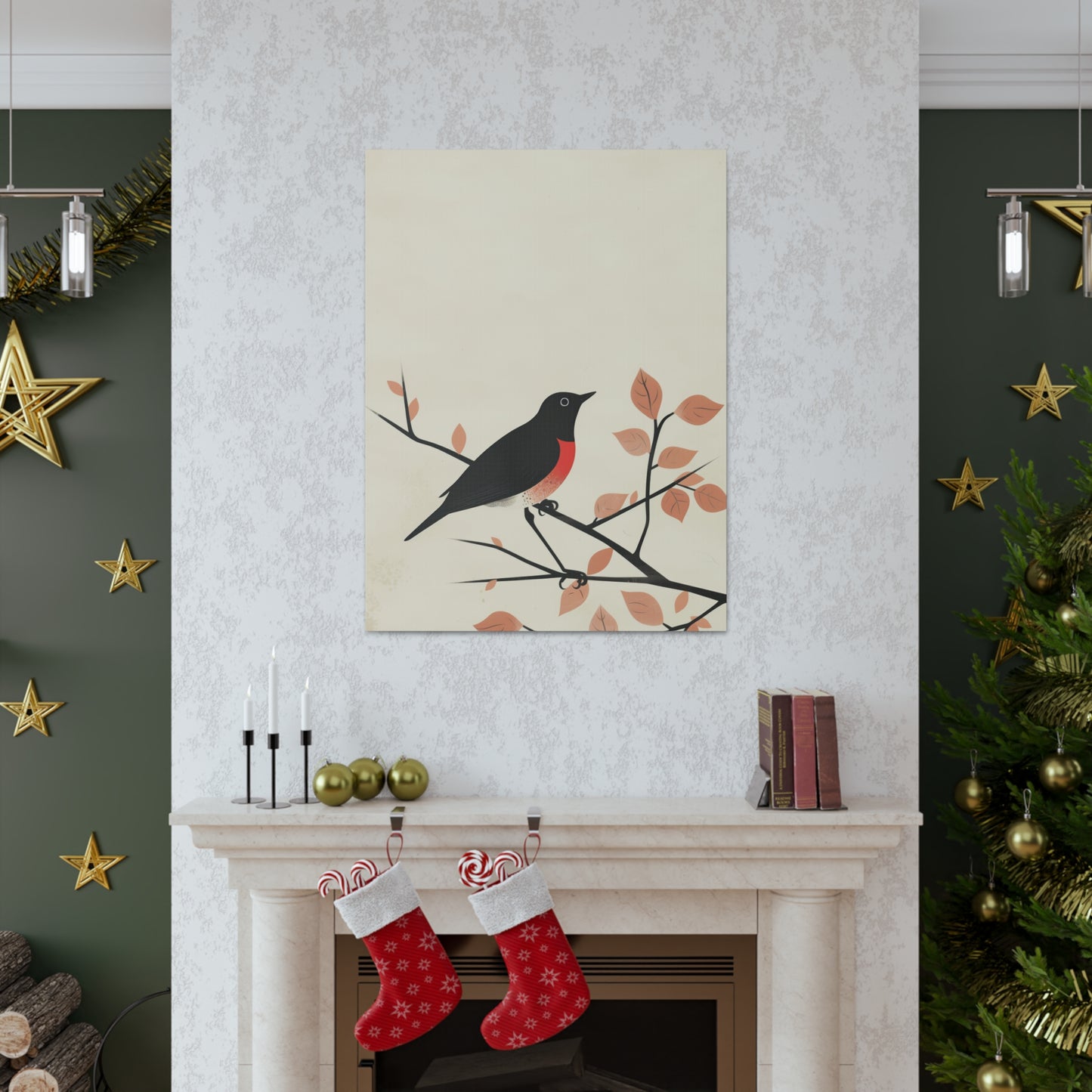 Bird siting on a tree branch Digital Illustration Canvas Gallery Wraps