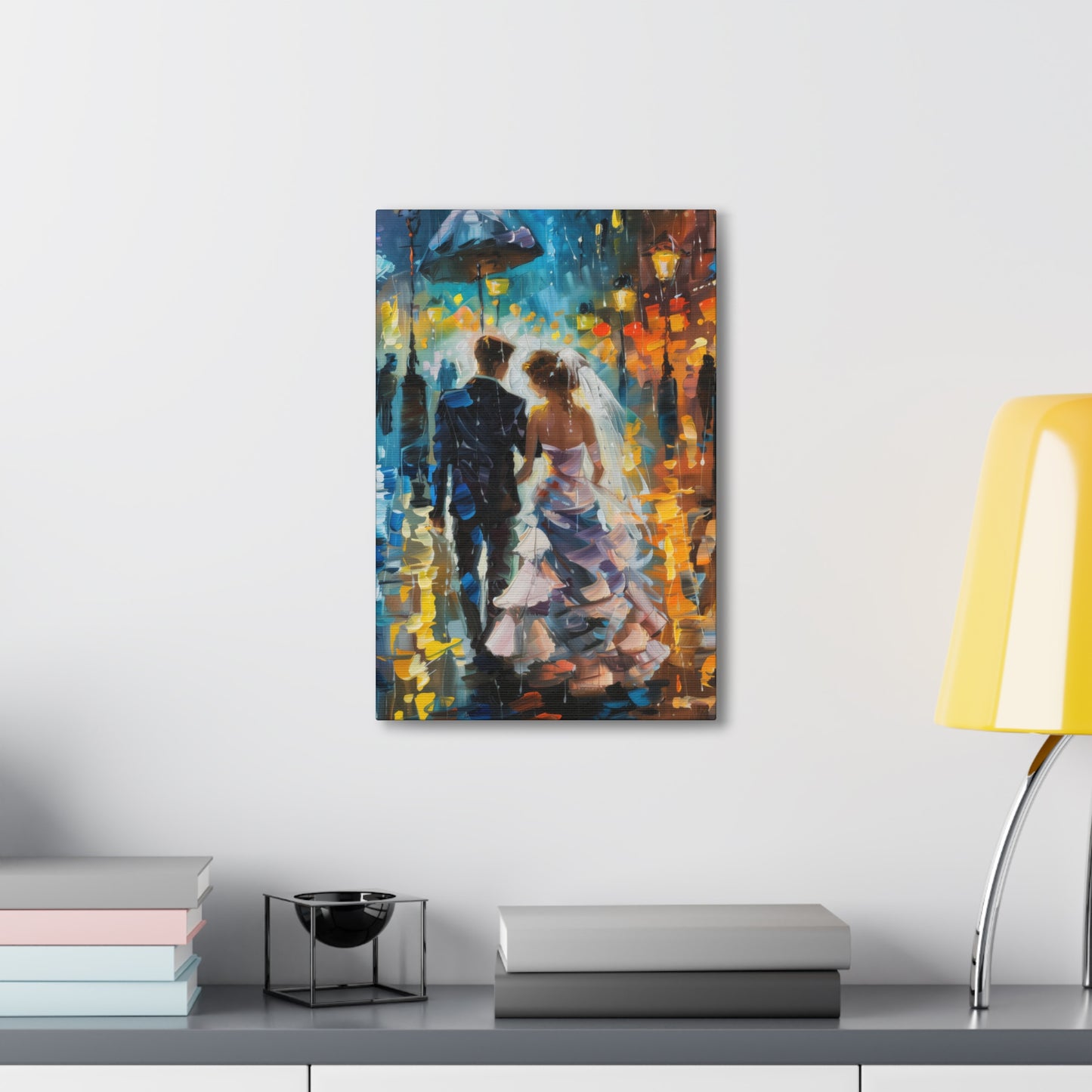 couple walking in street in rain - Leonid Afremov Style Digital Print Canvas Gallery Wraps