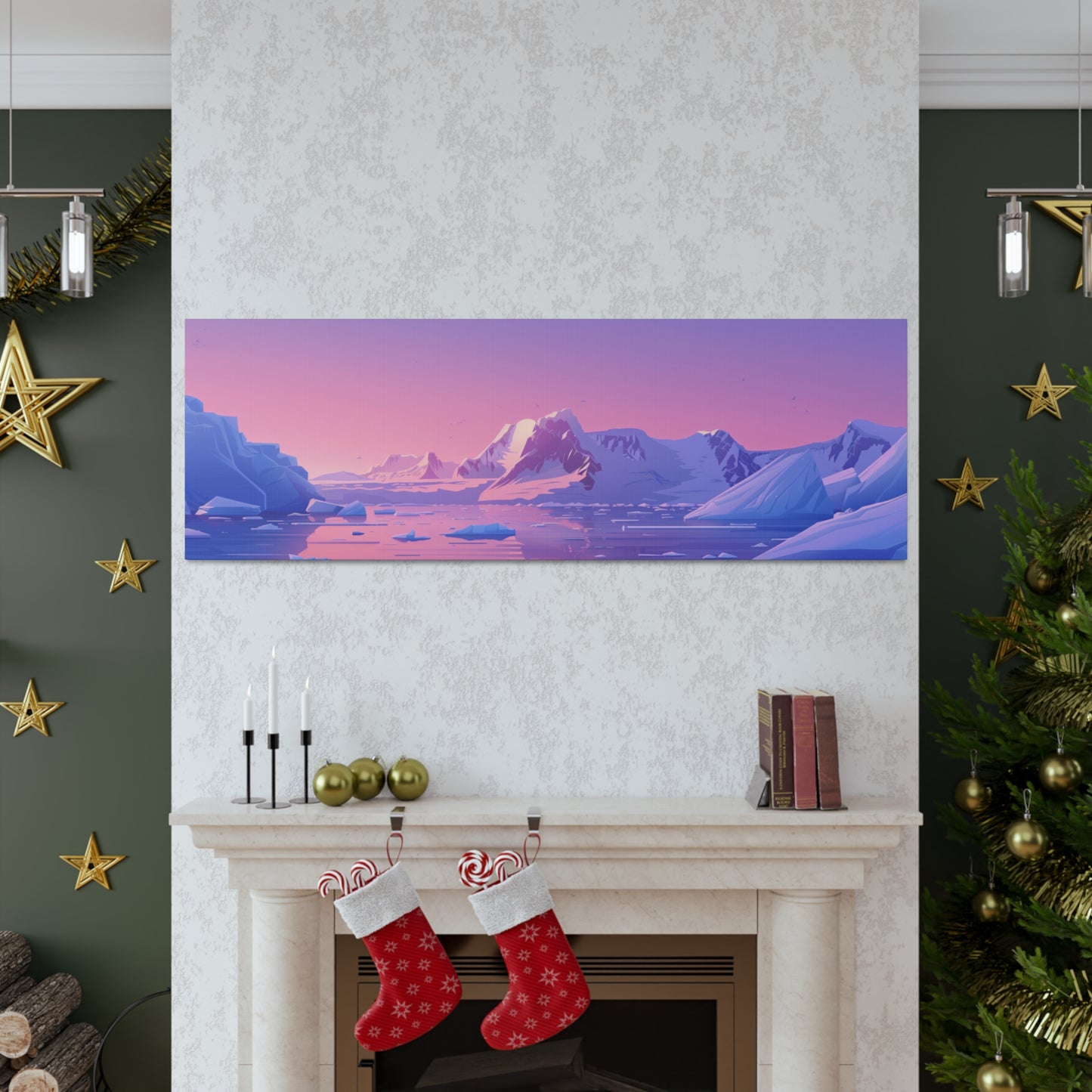 Snowy Mountain Evening - Digital Landscape Illustration Panorama Canvas Gallery Wraps