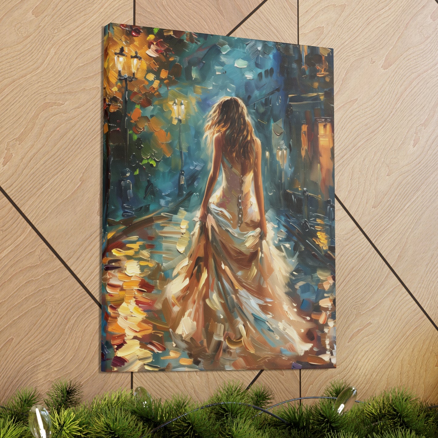 bride walking in the street - Leonid Afremov Style Digital Print Canvas Gallery Wraps