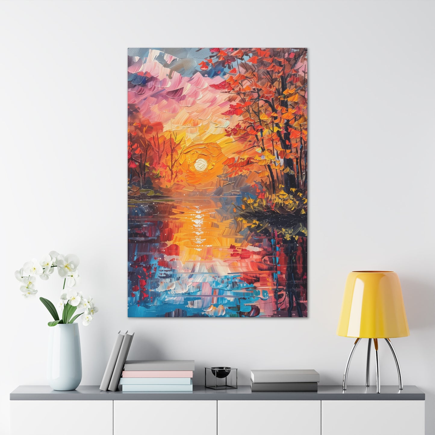 Pond in a Autumn Forest - Claude Monet Style Digital Print Canvas Gallery Wraps