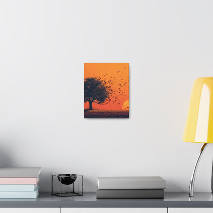 Tree in a Golden Sunset Digital Illustration Canvas Gallery Wraps