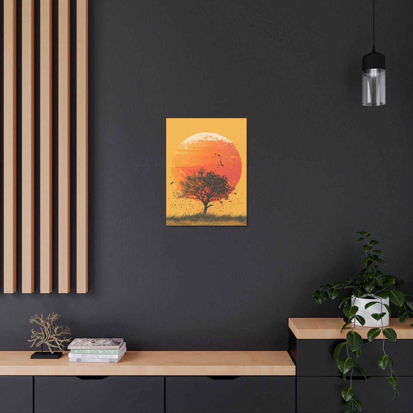 Tree in a Golden Sunset Digital Illustration Canvas Gallery Wraps