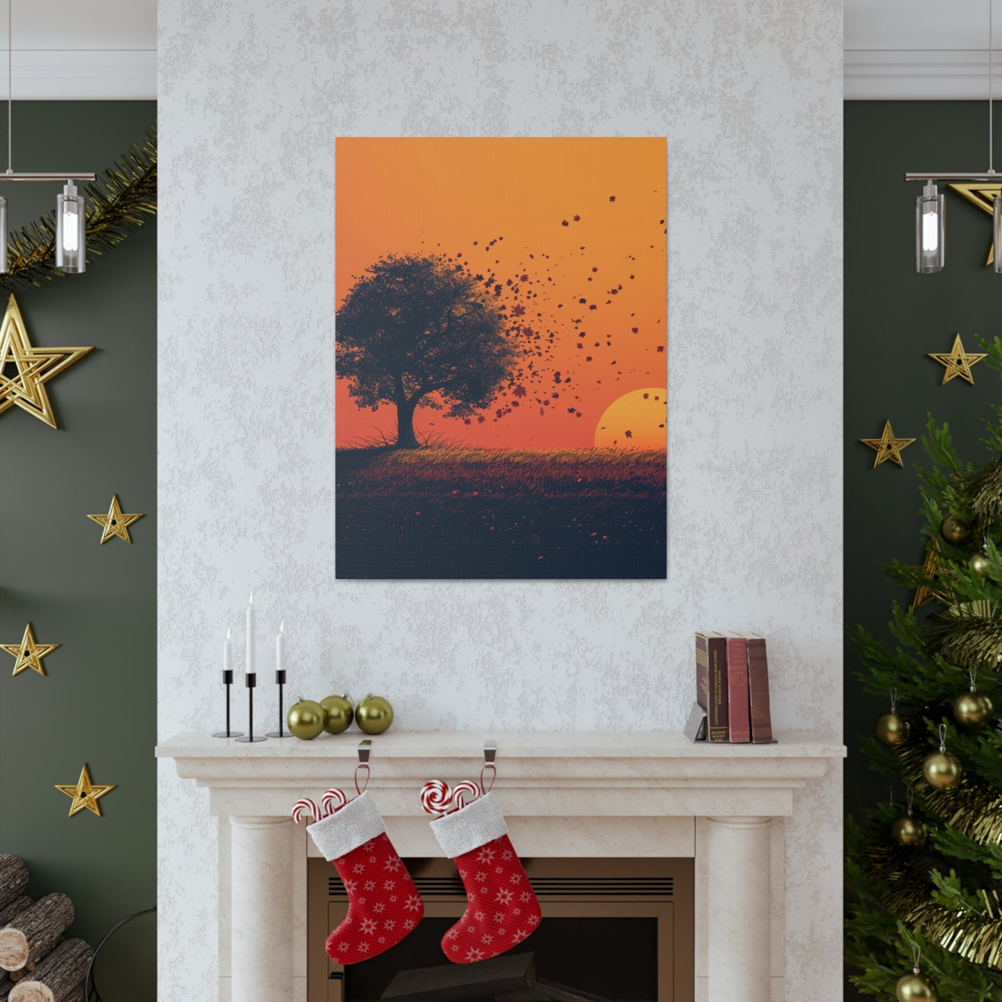 Tree in a Golden Sunset Digital Illustration Canvas Gallery Wraps