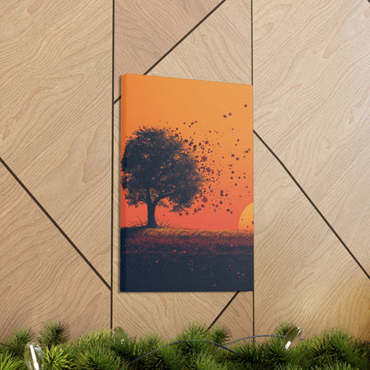 Tree in a Golden Sunset Digital Illustration Canvas Gallery Wraps