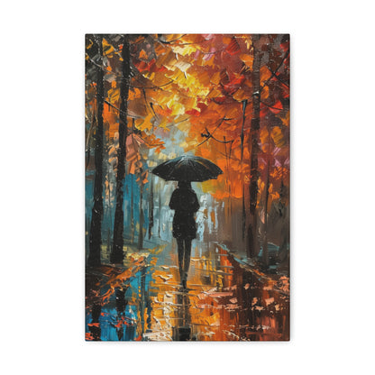 girl with an umbrella walking through forest road - Leonid Afremov Style Digital Print Canvas Gallery Wraps