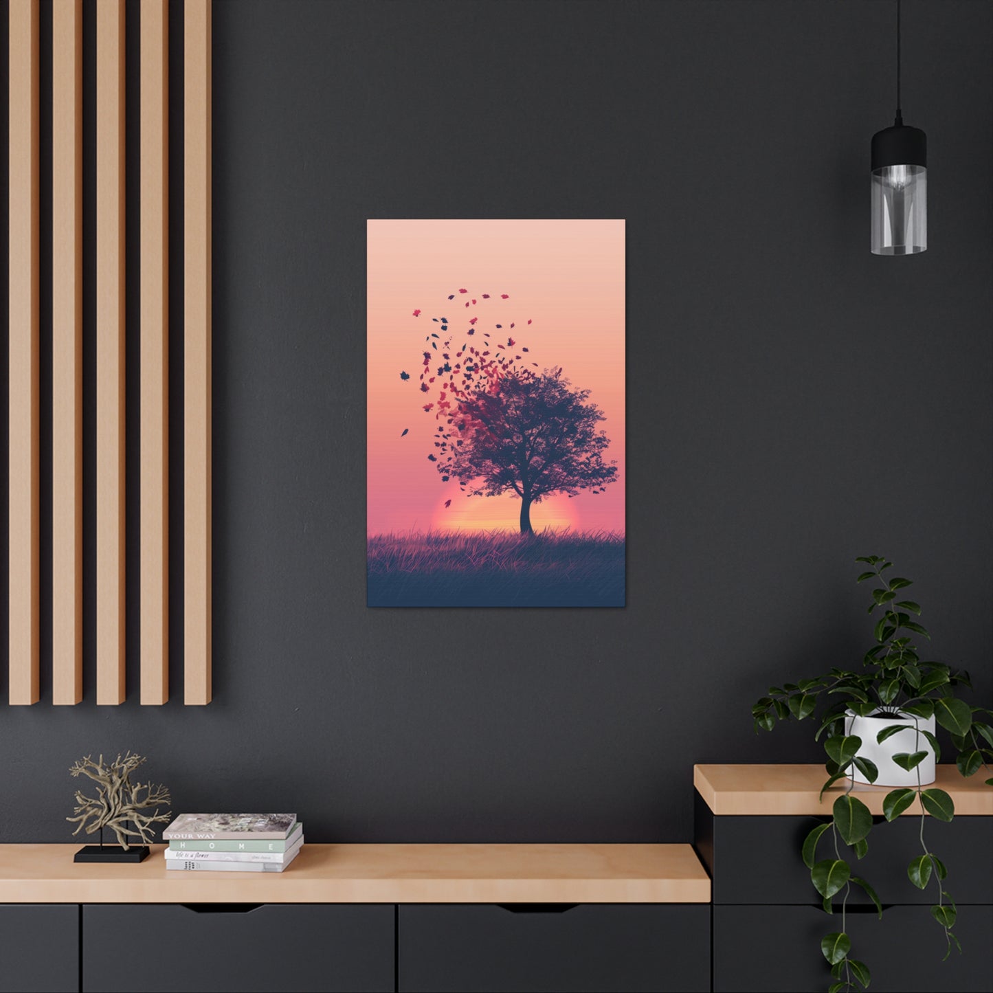 Tree in a Golden Sunset Digital Illustration Canvas Gallery Wraps