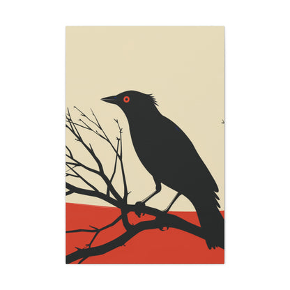 Black Bird Sitting on a Branch Digital Illustration Canvas Gallery Wraps