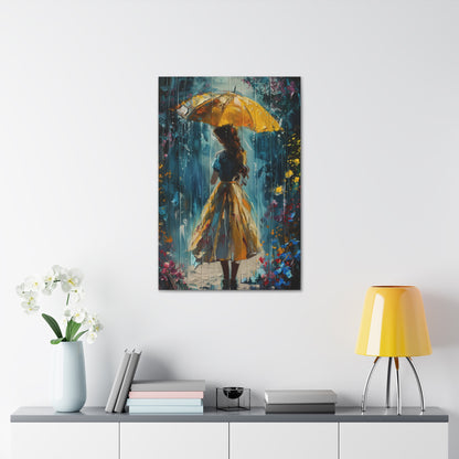 girl with an umbrella in rain - Leonid Afremov Style Digital Print Canvas Gallery Wraps