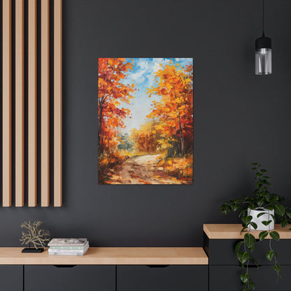 Road Through Autumn Forest - Leonid Afremov Style Oil Painting Canvas Gallery Wraps