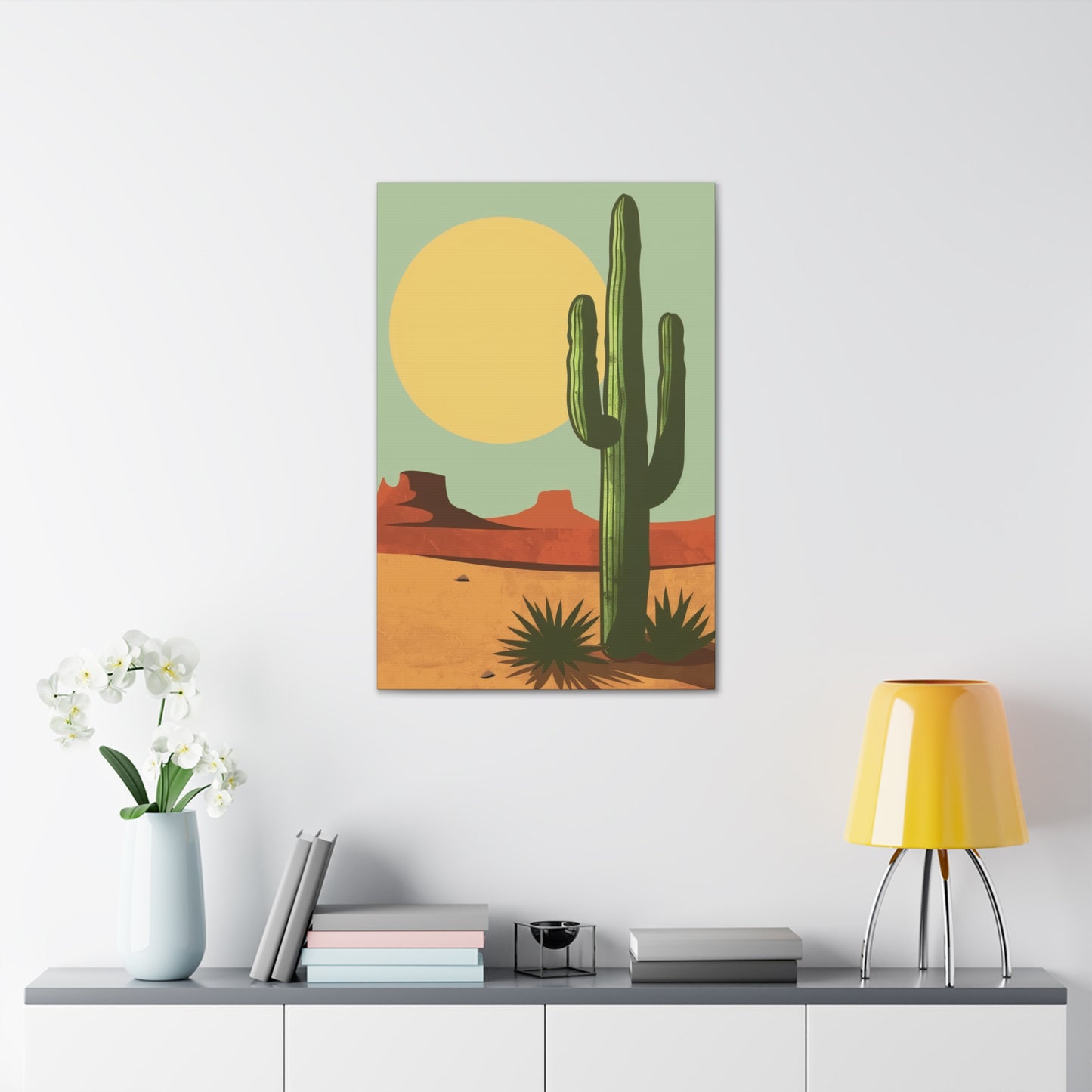 Saguaro Cactus in Desert - Illustration Canvas Gallery Wraps