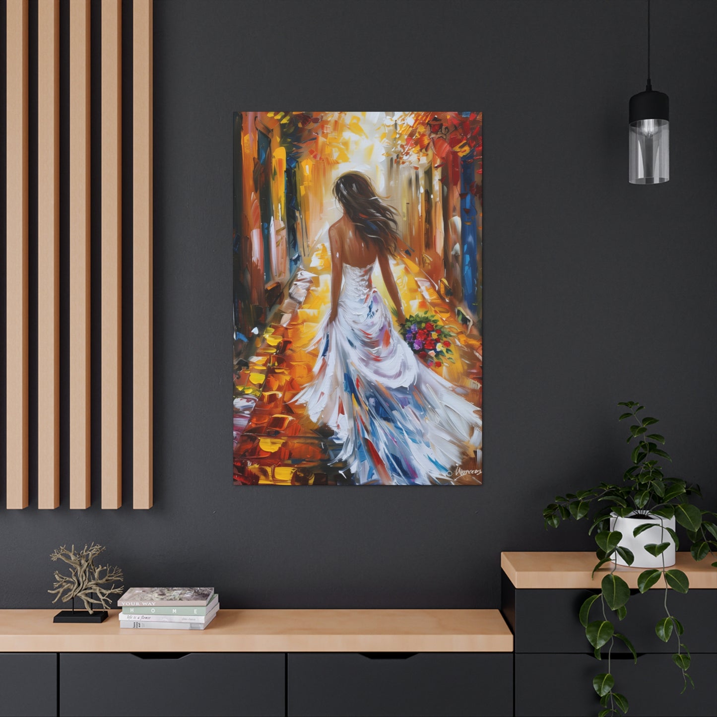 bride walking in the street - Leonid Afremov Style Digital Print Canvas Gallery Wraps