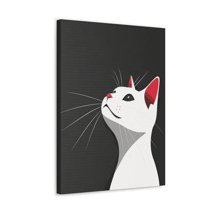 White Cat in Black Background Digital Illustration Canvas Gallery Wraps