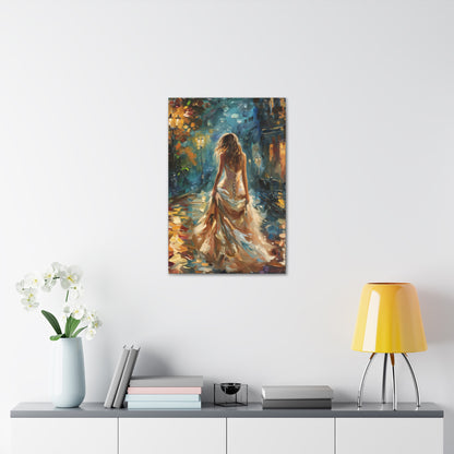 bride walking in the street - Leonid Afremov Style Digital Print Canvas Gallery Wraps