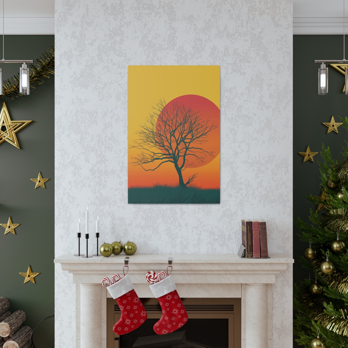 leafless tree in a Golden Sunset Digital Illustration Canvas Gallery Wraps