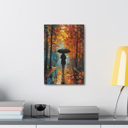 girl with an umbrella walking through forest road - Leonid Afremov Style Digital Print Canvas Gallery Wraps