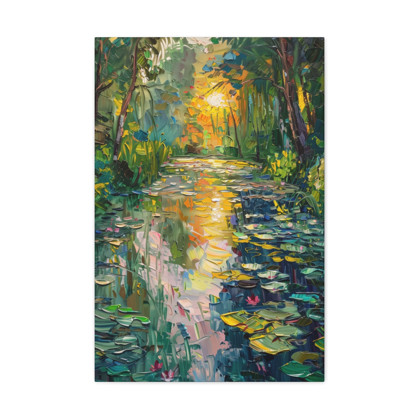 Pond in a Forest - Claude Monet Style Digital Print Canvas Gallery Wraps