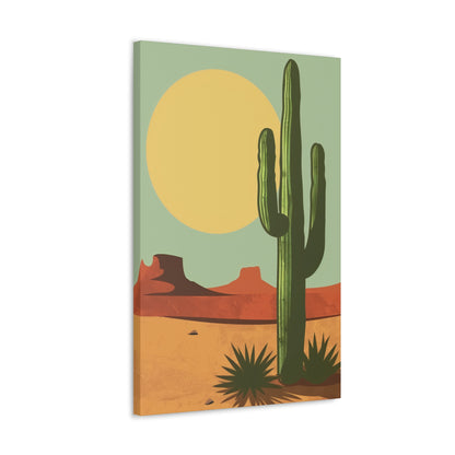 Saguaro Cactus in Desert - Illustration Canvas Gallery Wraps