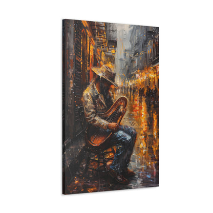 Street Harpist - Rembrandt Style Digital Oil Painting Canvas Gallery Wraps