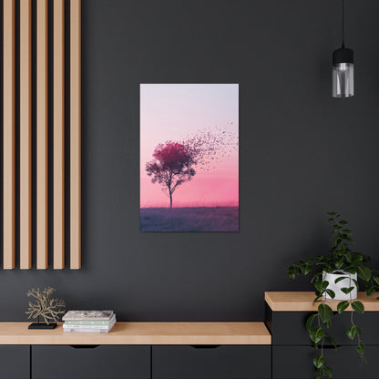 Tree in a Purple Sunset Digital Illustration Canvas Gallery Wraps