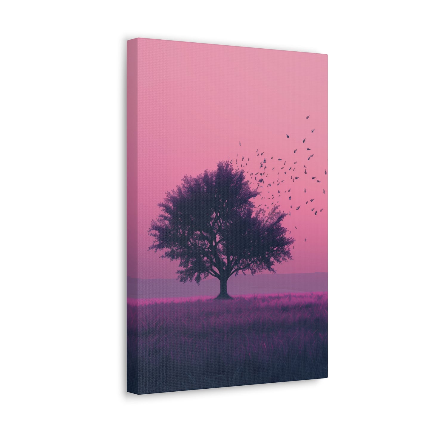 Tree in a Purple Sunset Digital Illustration Canvas Gallery Wraps