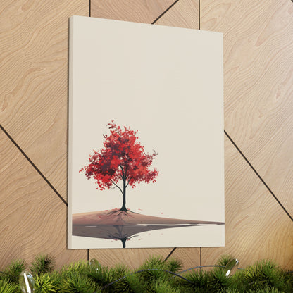 Lone Tree with Red Leaves - Portrait Illustration Canvas Gallery Wraps