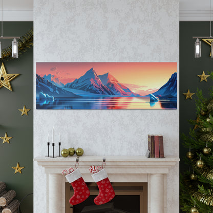 Snowy Mountain Evening in Antarctica - Digital Landscape Illustration Panorama Canvas Gallery Wraps