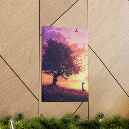 Tree in a Purple Sunset Digital Illustration Canvas Gallery Wraps