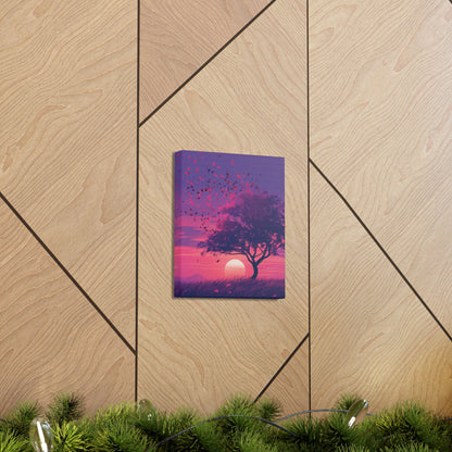 Tree in a Purple Sunset Digital Illustration Canvas Gallery Wraps