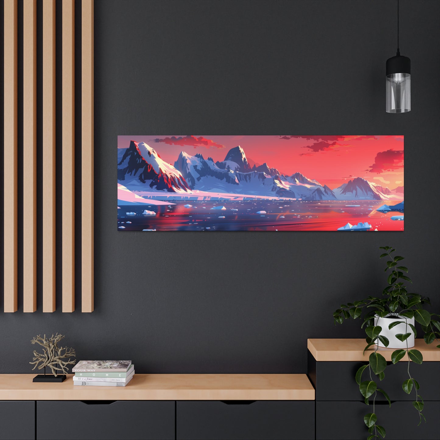 Sunset in Antarctica - Landscape Illustration Panorama Canvas Gallery Wraps