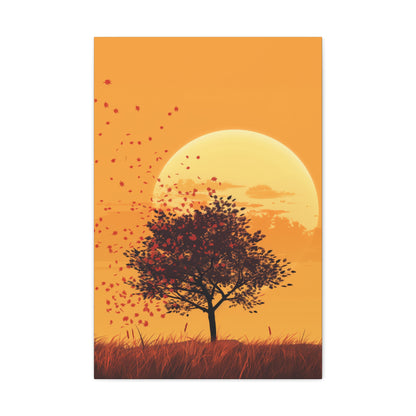 Tree in a Golden Sunset Digital Illustration Canvas Gallery Wraps