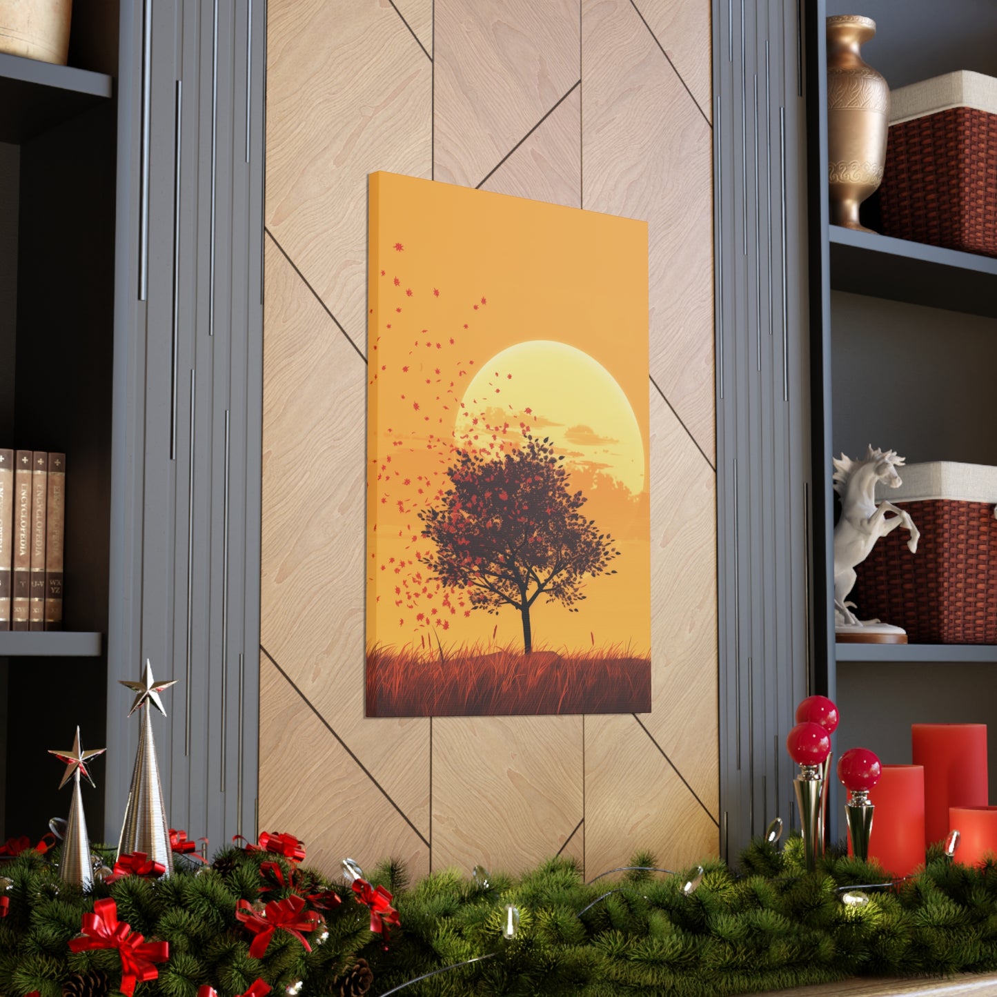 Tree in a Golden Sunset Digital Illustration Canvas Gallery Wraps