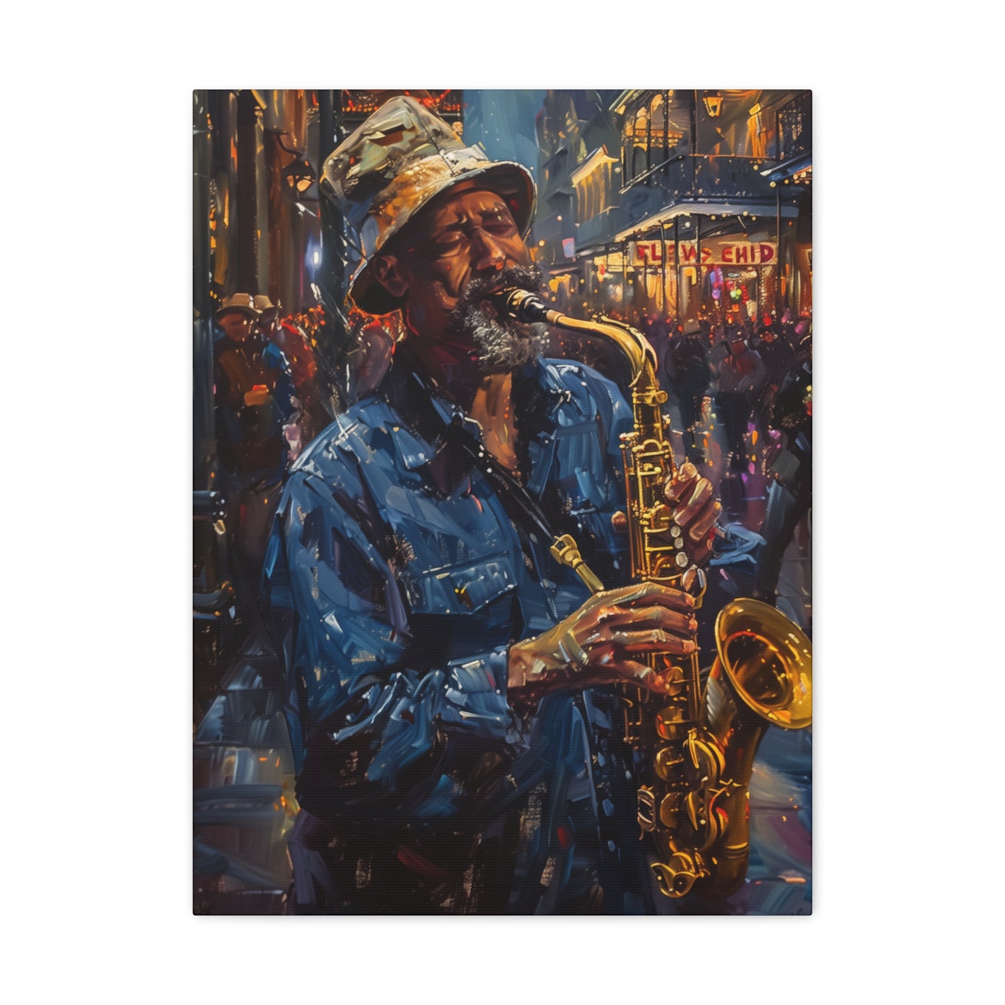 Man Playing Horn on the Street - Rembrandt Style Digital Oil Painting Canvas Gallery Wraps