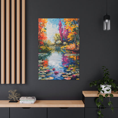 Pond in a Autumn Forest - Claude Monet Style Digital Print Canvas Gallery Wraps