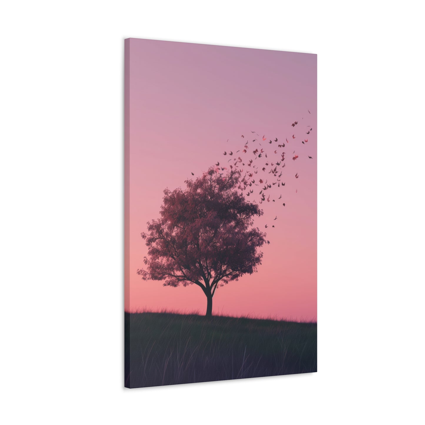 Tree in a Purple Sunset Digital Illustration Canvas Gallery Wraps