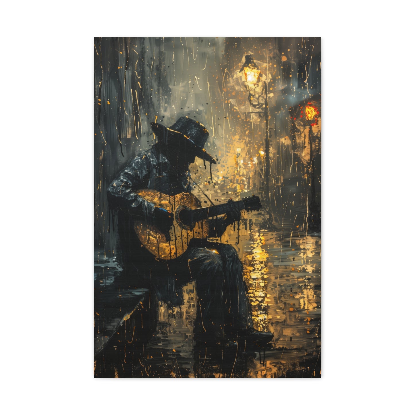 Man Playing Guitar on the Street - Rembrandt Style Digital Oil Painting Canvas Gallery Wraps